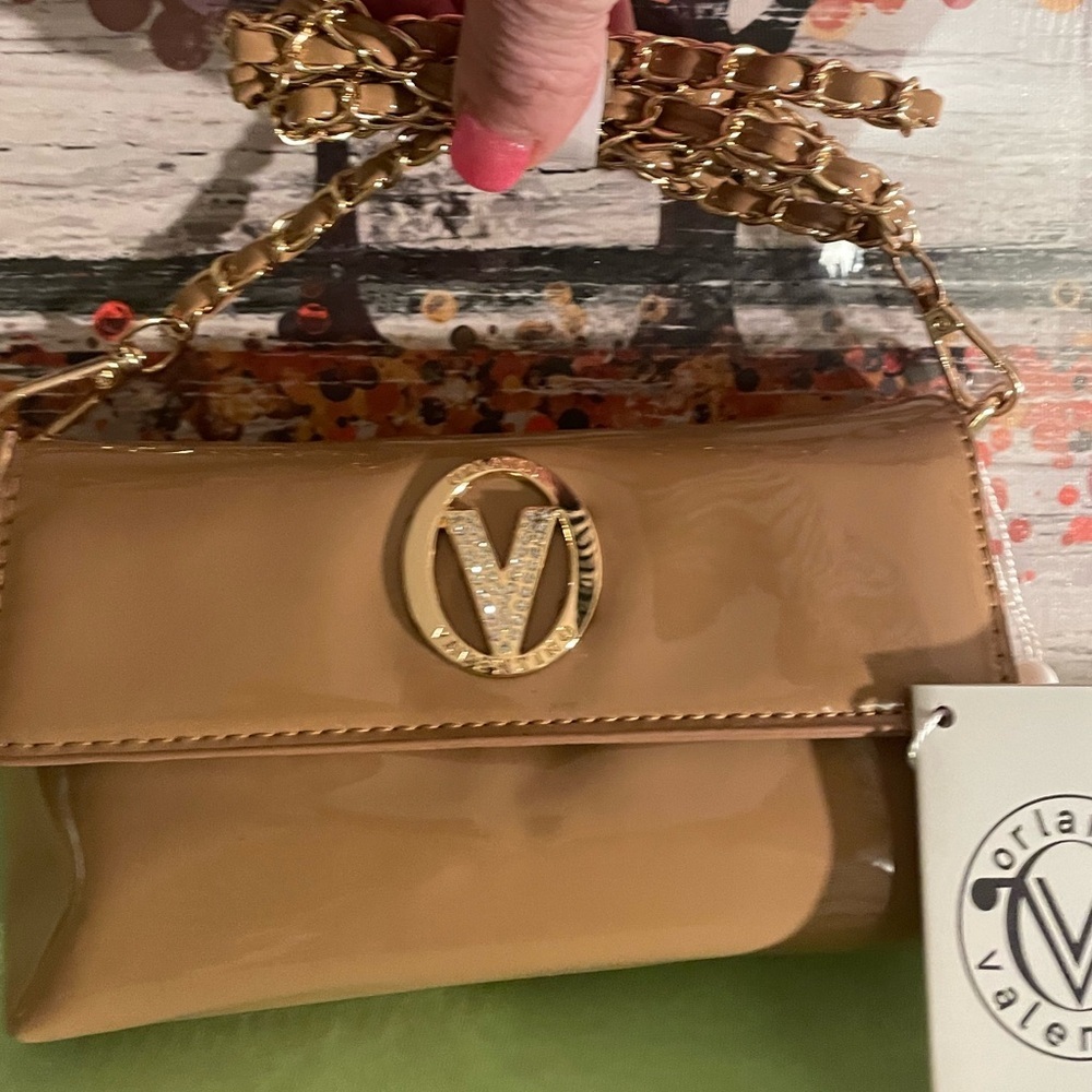NWT $210 Valentino Orlandi Tan Crossbody 
Gold Braided Chanel Like Strap - Picture 6 of 13